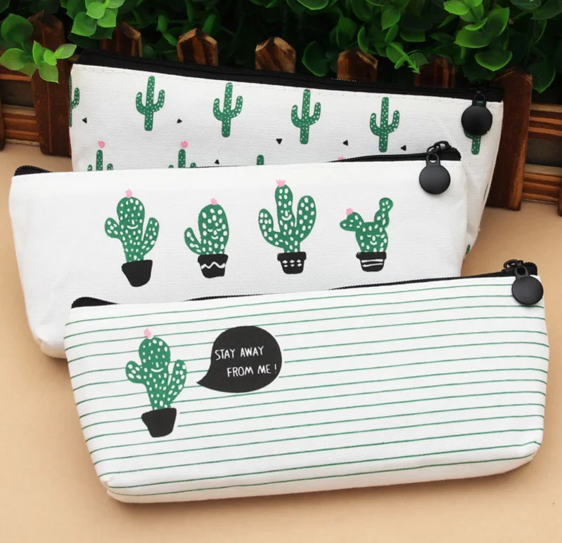 

1Pcs Cactus Cute School Supplies Pencil Case Kawaii Literary Girls School Cosmetic Bag Women Office Supplies Canvas Bags