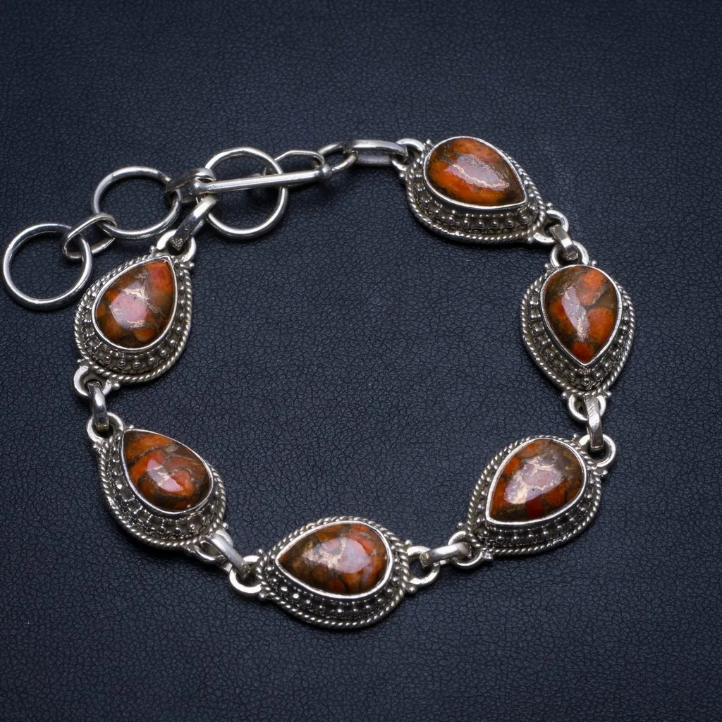 

Natural Variscite Handmade Unique 925 Sterling Silver Tennis Bracelet 7-8 1/4" T8443