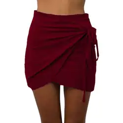 Летние для женщин пояс однотонного цвета короткие пляжные мини юбка faldas mujer moda 2019 jupe femme Черная Женская
