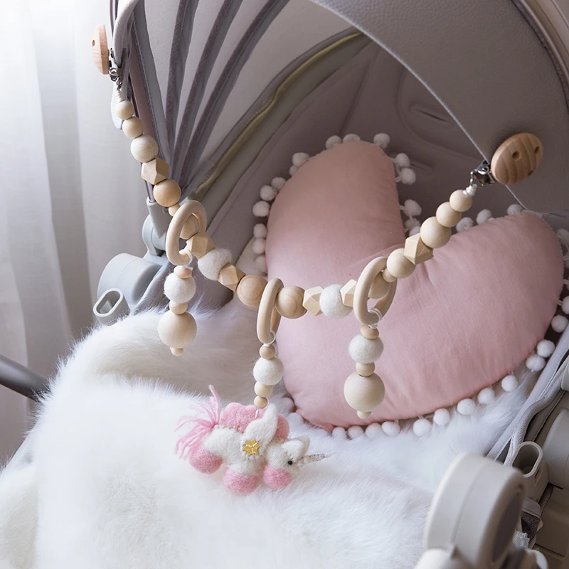 1PC Baby Rattle Wood Bird Pacifier Chain Pram Cart Wool Ball Chain Holder Handmade Stroller Accessories For 0-12 month Baby Toys