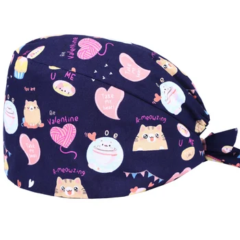 

Heart Bunny Pattern Scrub Hats Surgical Caps Womens Hospital Medical Work Hat With Sweatband 100% Cotton Dental Nursing Caps