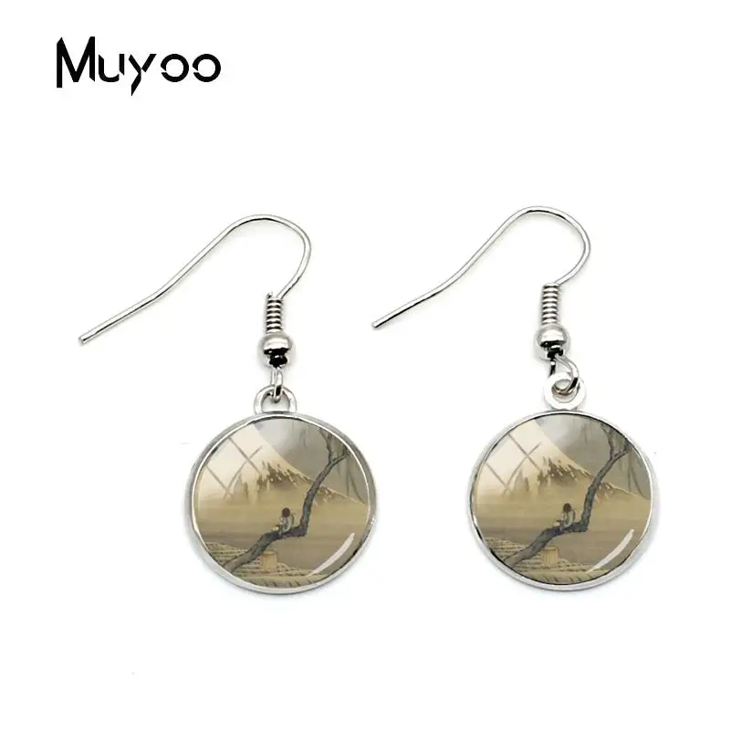 

2018 New Design Hokusai Earrings Mount Fuji Japan Art Earrings Glass Dome Earrings Fish Hook Earring Gifts for Her