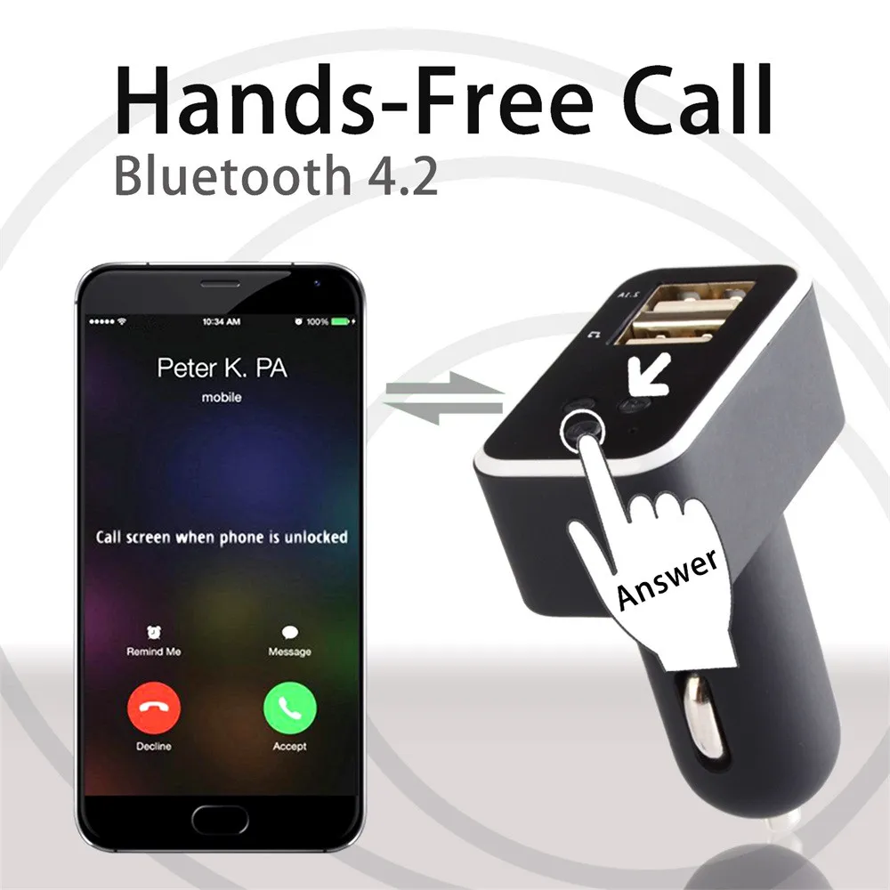HIPERDEAL EC7 умный автомобильный Bluetooth mp3-плеер Быстрая зарядка без потерь аудио громкой связи OC16b