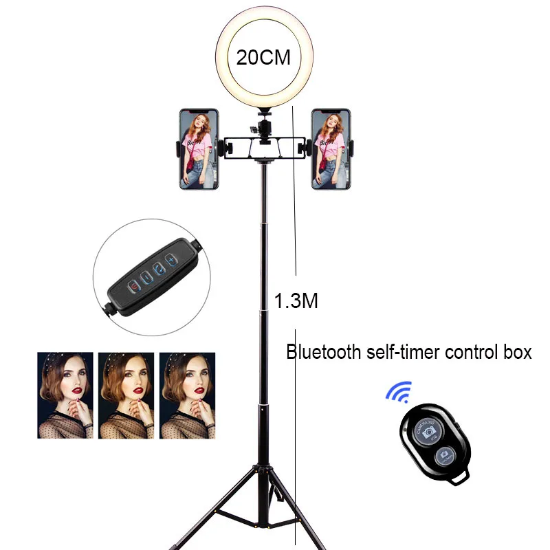 Светодиодный кольцевой свет 20 см лампа приглушаемая Фотографическая студия видео-, фотокамера с 130 см штатив Bluetooth селфи палка - Цвет: 20cm Bluetooth  B