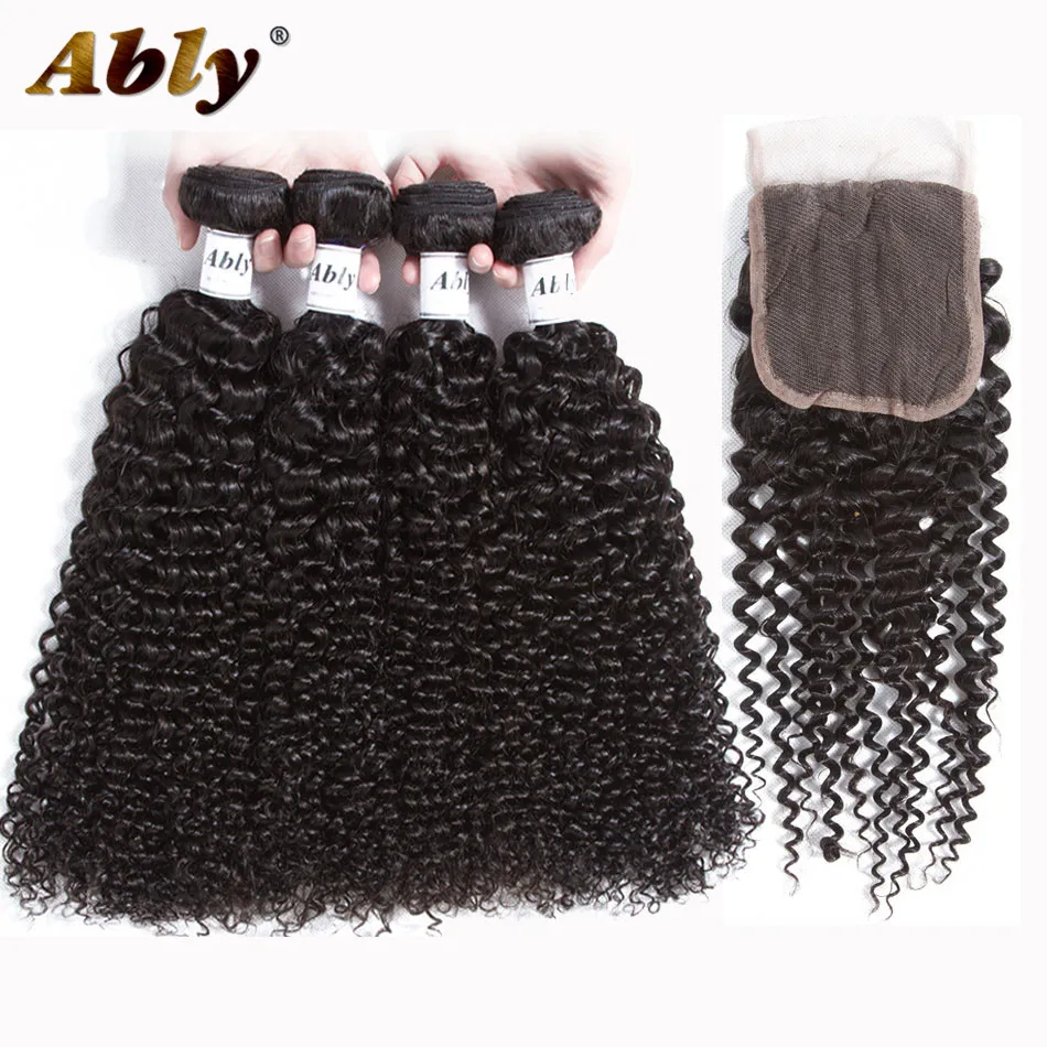 Malaysian Virgin Hair 4 Bundles With Closure Ably 100% Unprocessed Human Hair Weft Weave Extensions Curly Bundles With Closure