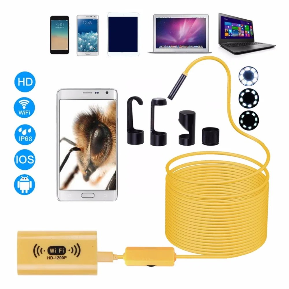 

F130 HD 1200P Adjustable 8 LEDs Wifi Endoscope Camera 8.0mm IP68 Hard Cable with Multi-purpose for iOS for Android for Windows