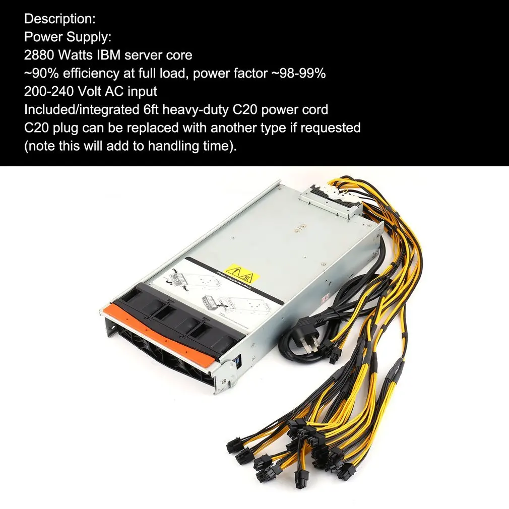 

2880 Watt Server PSU + 2x10 PCI-E Harness Power Supply for Two (x2) Antminer S9 / S7 / L3+ with Ready To Plug Harness