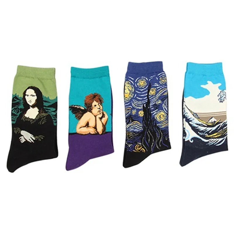 Women Men Unisex Art Painting Men's Casual Cotton Crew Socks Winter Autumn Breathable Medium Long Ankle Sock Hosiery