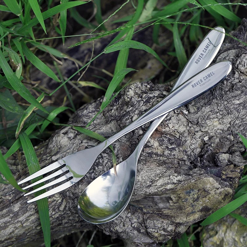 Tiartisan titanio pulido cuchara tenedor cubiertos conjunto ligero cena tenedor cuchara casa al aire libre vajilla Camping senderismo Picnic