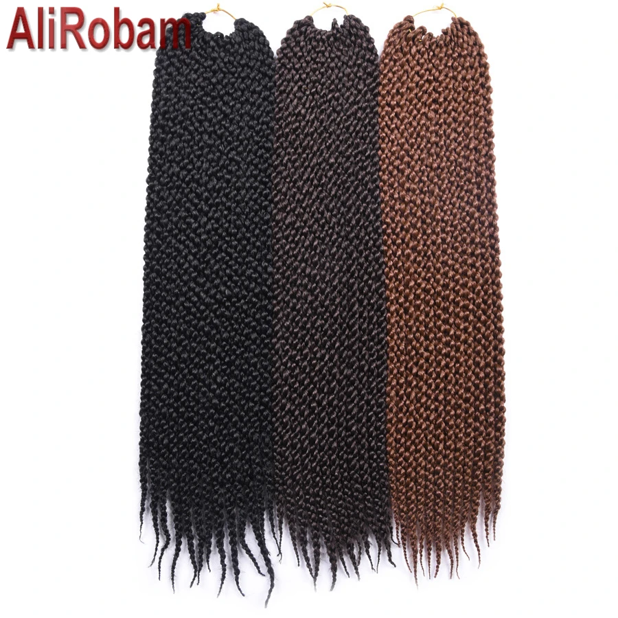 

AliRobam 3D Cubic Twist Crochet Braiding Hair 18/22inch Long Ombre Fiber Braids Hair Extensions For Women 12Roots/pack