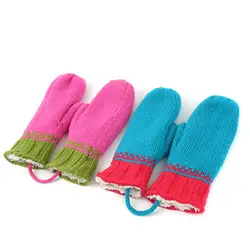 Детские перчатки в Корейском стиле для девочек; сезон осень-зима; утепленные двухцветные вязаные Висячие варежки на веревке