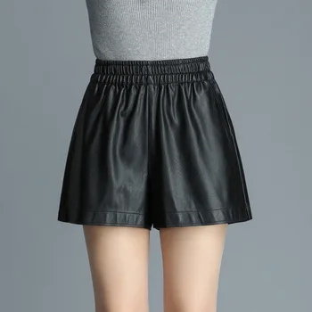 

2020 Ladies Wide legs PU Leather Shorts High Waist Loose Wear Casual Sexy Shorts Plus Size Black 4XLFree Shipping