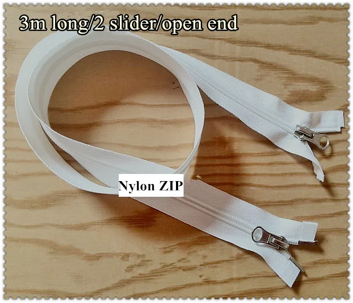 

HOT 300cm Nylon Zipper/NO.5/spiral teeth/2 slider/open end/white color for tent quilt free shipping 3pcs/lot