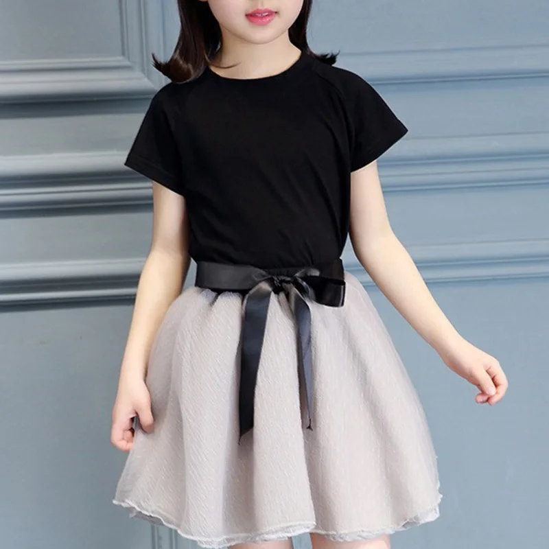 

2Pcs Toddler Girl Clothes Baby Girl Cute Sweet Casual Short Sleeve T-shirt Dress Set Bow-knoted Mesh Dress Suit