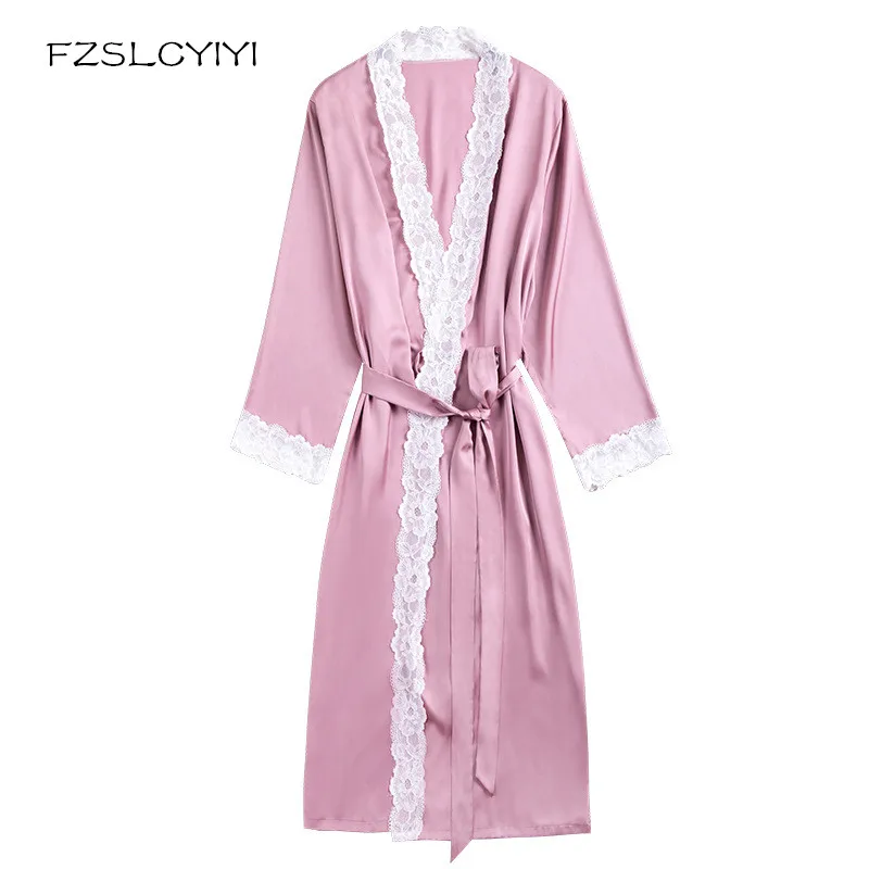

FZSLCYIYI Newest Design Silk-like Robes For Ladies Bathrobe Spring And Summer Long-style Morning Robe Home Clothes Women's Robe