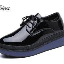 Новые модные женские оксфорды из искусственной кожи Женский Повседневное цвет: черный, синий Обувь с перфорацией типа «броги» Chaussure Femme
