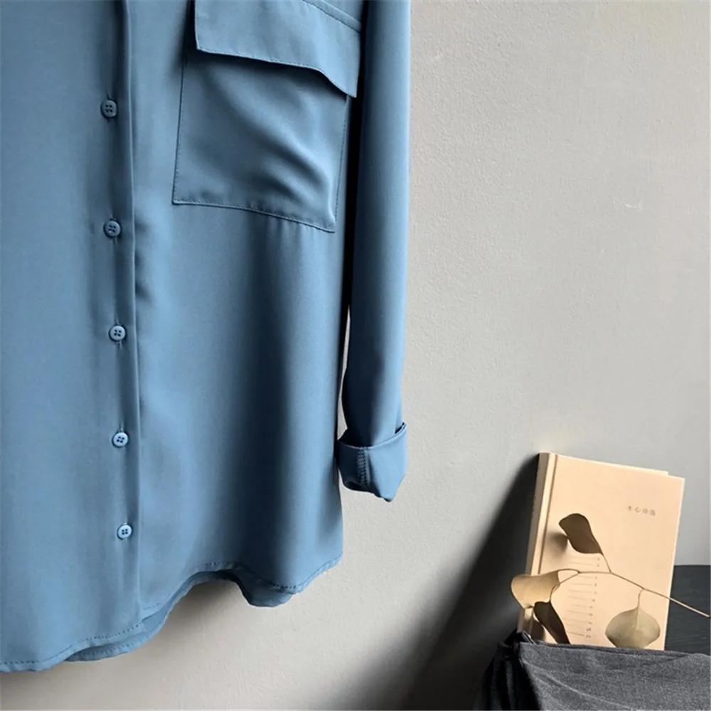 High Quality Office Lady Elegant Single Pocket Blouse 2018 Autumn Women Tops And Blouses Shirts Women's Long Sleeved Solid Shirt (11)