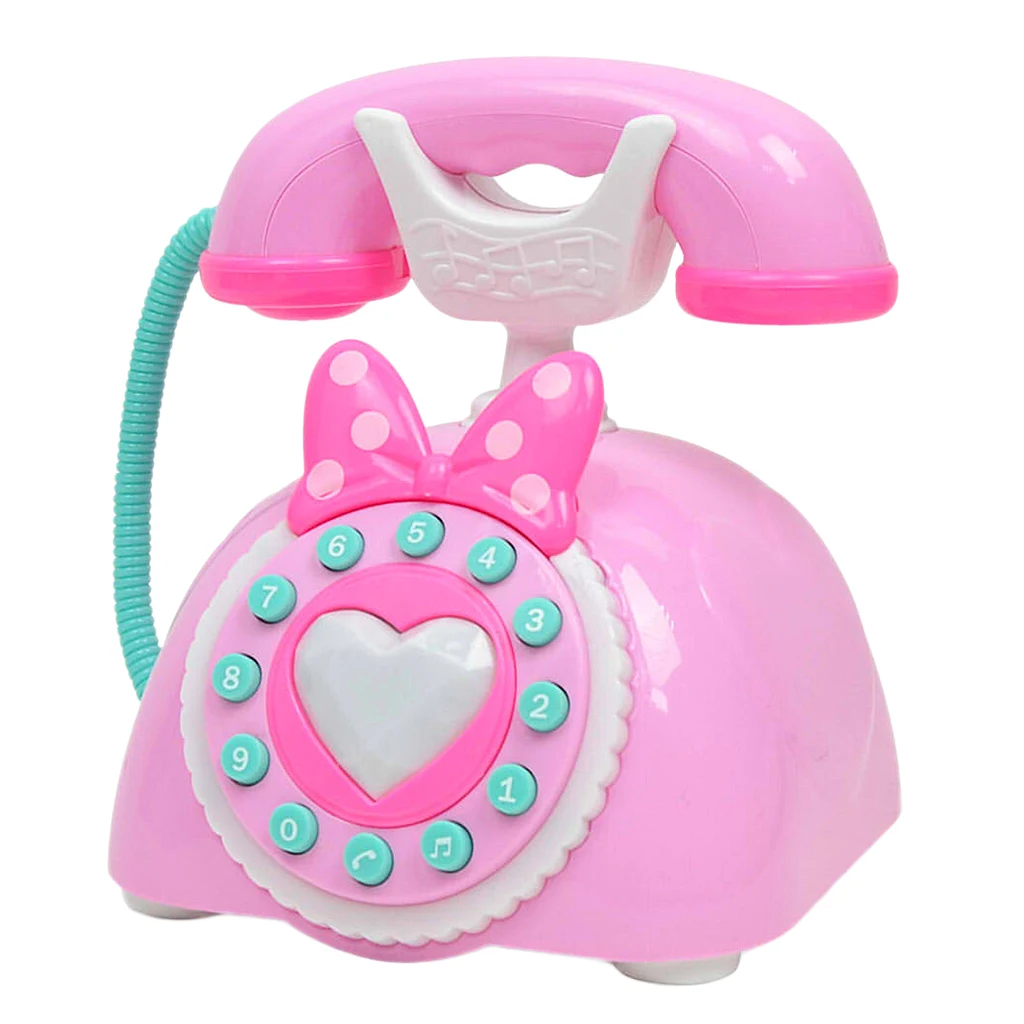 Pink Colored Electric Vintage Cartoon Telephone Toy,  Baby Kids Preschool Musical Toy