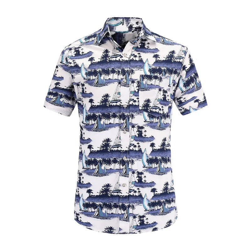 Dioufond летние пляжные Гавайские цветочные с коротким рукавом мужские модные рубашки с принтом Slim Fit мужские Топы Harajuku синего цвета мужская одежда - Цвет: JS048PR002