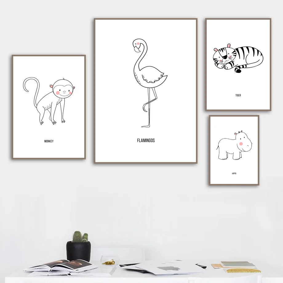 Lion Elephant Flamingo Hippo Tiger Monkey Rhino Wall Art Canvas Painting Nordic Posters And Prints Wall Pictures Kids Room Decor Lion Elephant Flamingo Hippo Tiger Monkey Rhino Wall Art Canvas Painting Nordic Posters And Prints Wall Pictures Kids Room Decor