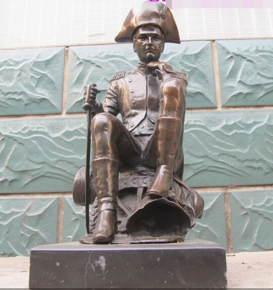 

xd 003430 17"ART Bronze Marble Napoleon Bonaperte take a seat artillery statue