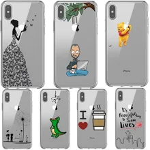 Funny Cartoon Cute printing Clear soft silicone TPU Phone Cases Cover For Apple iPhone X 5