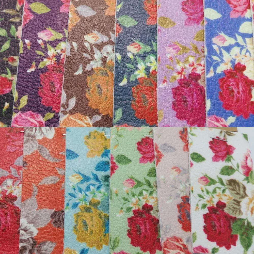 90x134cm Synthetic Leather Faux Leather Fabric Printed Rose Floral PU Leather Fabric Sewing