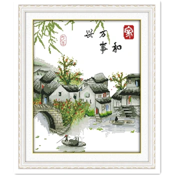 

A Peaceful Family Will Prosper (Yangtze River Edition) Cross Stitch kits,needlework embroidery For Sets,DIY Crafts,ForHome Decor