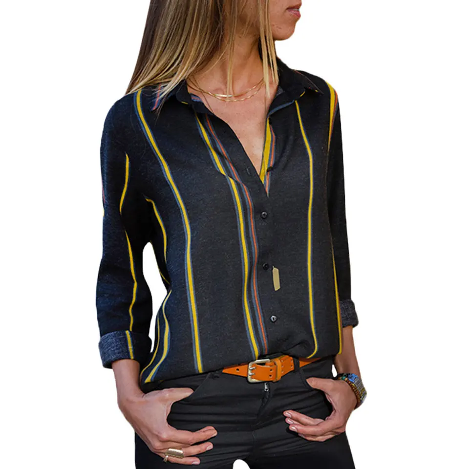 Yellow-Charcoal-Striped-Modern-Women-Shirt-LC251389-7-1