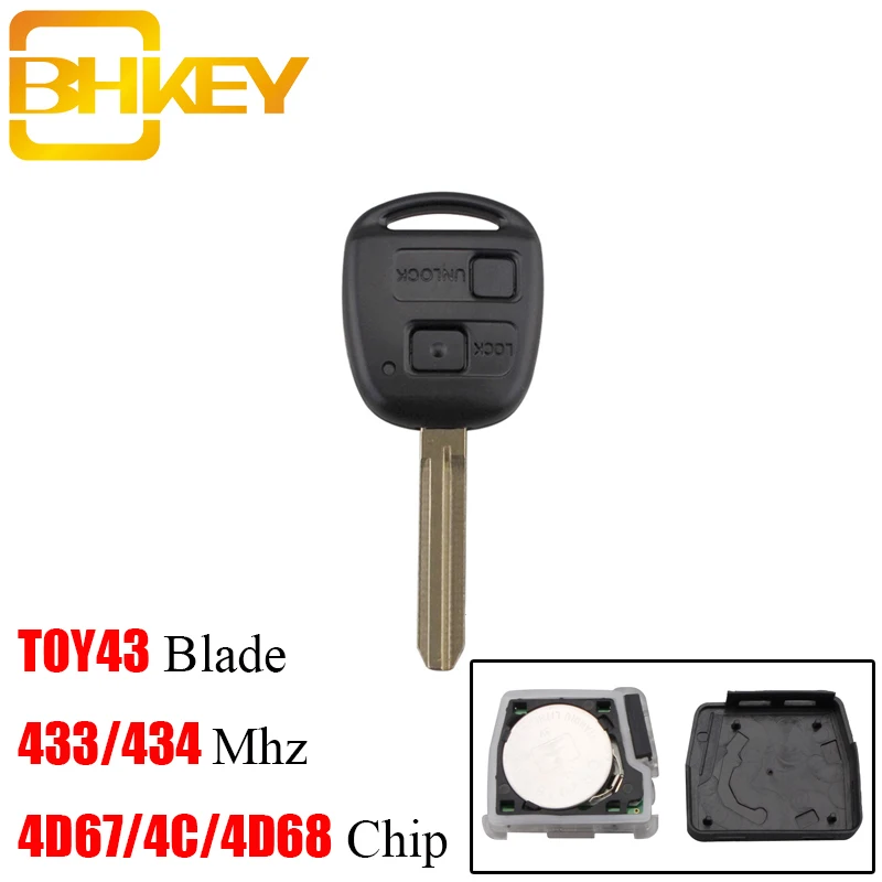 

BHKEY 2Buttons 433Mhz Remote Car key Fob For Toyota Transponder 4D67/4C Chip For RAV4 Prado Tarago Kluger Avensis 2003-2010 keys