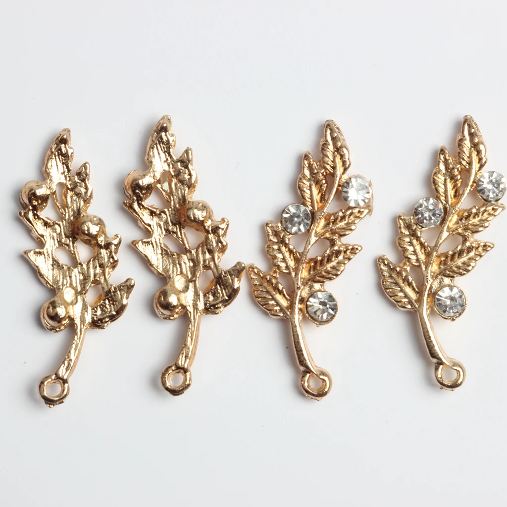New 10pcs Leaf Rhinestone Button Flatback Embellishment Craft for Bridal DIY
