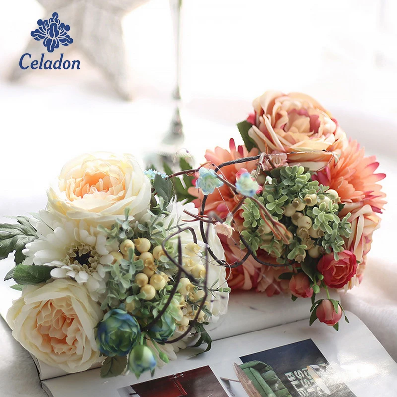 1 bouquet/lot 28cm Rose African Daisy Bouquet Real Touch Artificial