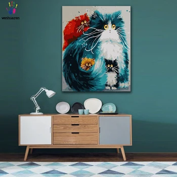 

DIY Coloring paint by numbers Blue abstract color eye cat family figure paintings by numbers with kits 40x50 framed