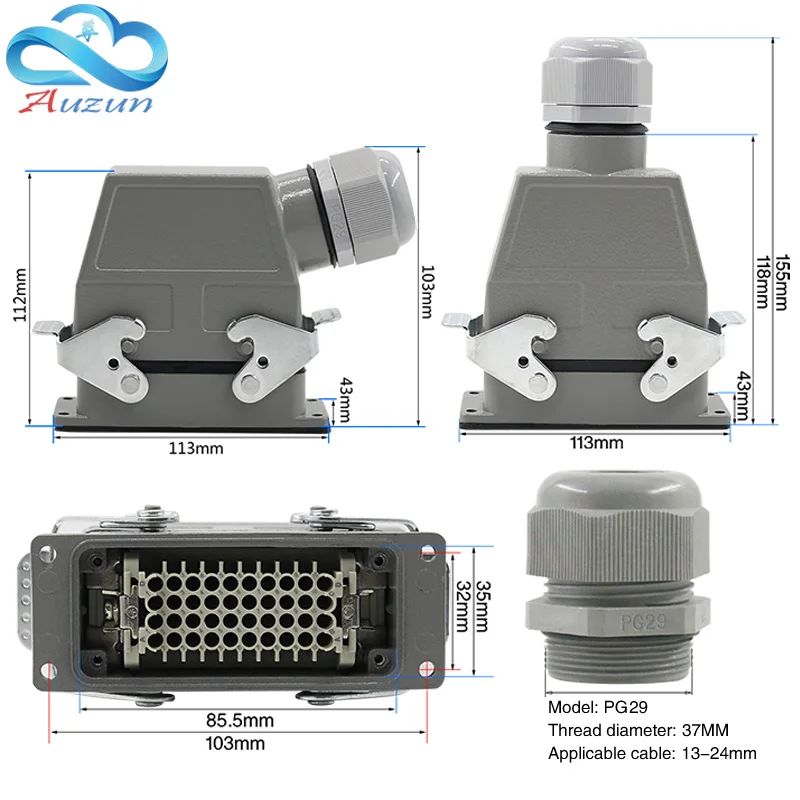  Hdc-hdd-072 conector 72 core rectangular aire frío enchufe industrial macho impermeable 10A