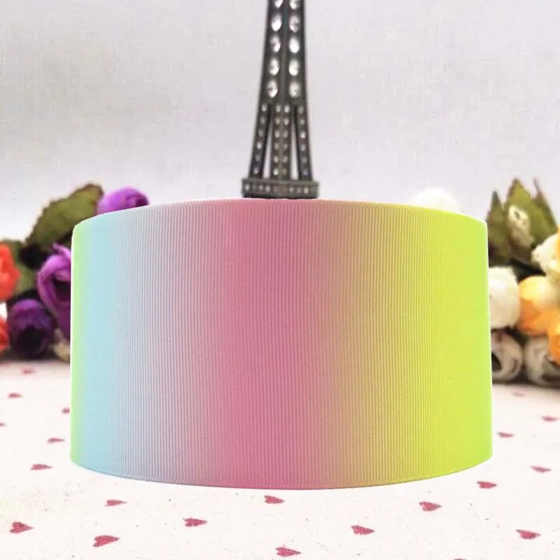 

Free delivery 3 75mm gradient colored cartoon colored Grosgrain ribbon 50 yards hair accessories hair bow DIY
