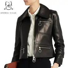 Apring Овчина натуральная кожа куртка женская Повседневная мотоциклетная Женская черная на молнии с карманом сексуальная тонкая офисная короткая куртка