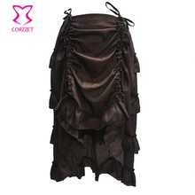 Vintage Brown Chiffon Asymmetrical Ruffle Long Victorian Steampunk Skirt Sexy Gothic Skirts Plus Size Corset Costumes Accesories