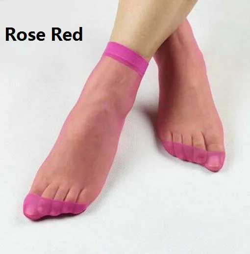 10 пар/лот, популярные повседневные короткие летние прозрачные эластичные шелковые носки с кристаллами - Цвет: Rose Red