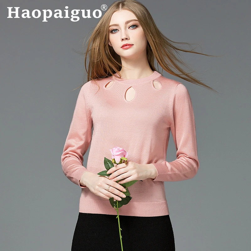 

Plus Size 2019 Winter Autumn Hollow Out Long Sleeve Knitted Pullover Sheath Sexy Black Female Knitting Modis Pullovers Sweaters