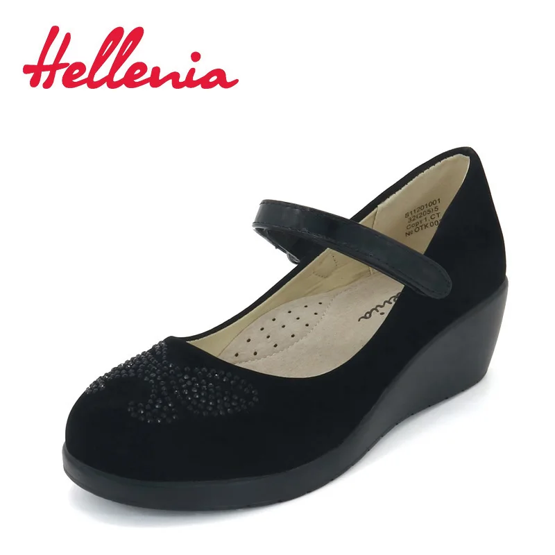 

Hellenia School Student Shoes low heels platform buckle strap Children Shoes girls bowknot uniform PU Leather black size 32-36