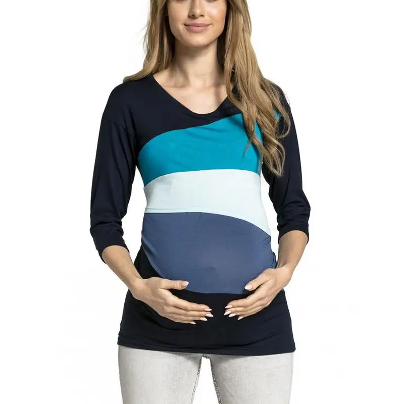 Одежда для беременных мода взрыв беременных женщин геометрический три четверти рукав свитер для грудного кормления рубашка кормящих футболка - Цвет: Blue L