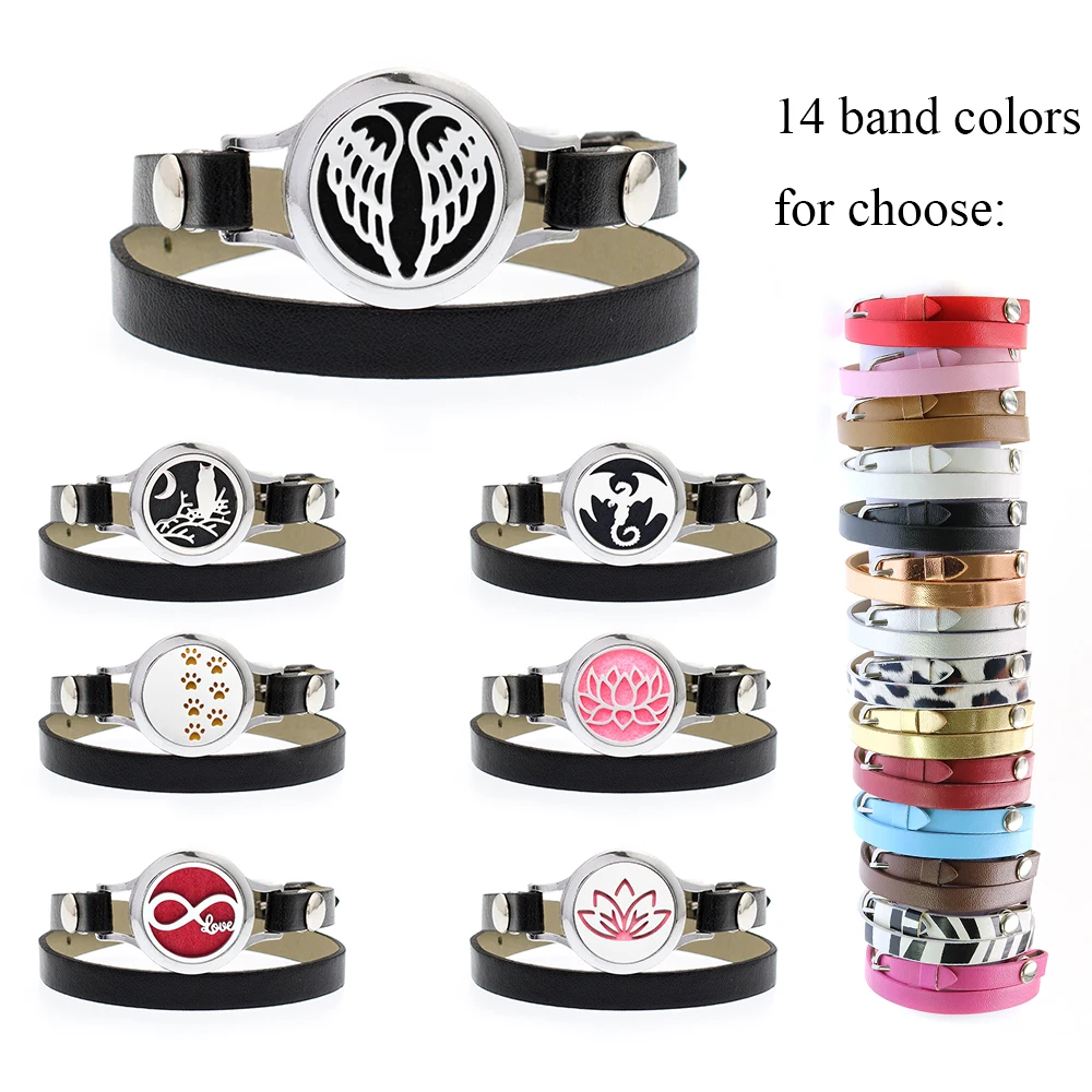 

BINSONG Angel Wing 25mm twisted Aroma Locket Perfume Diffuser Bracelet double circle Leather Wristband 10p free pads