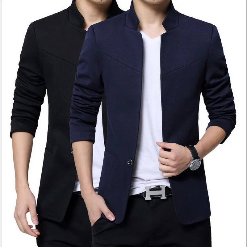 

VXO Mens blazer Mens Chinese Blazers Casual Cotton Men Cotton Men Blazer Jacket Single Button Stand Collar Blazer Men plus size