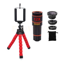 Телефон Lentes комплект 12X телефото зум-объектив рыбий глаз Широкий формат макро Объективы для фотокамер для Iphone 4 4s 5 5S 5C SE 6 6 S 7 Plus штатив