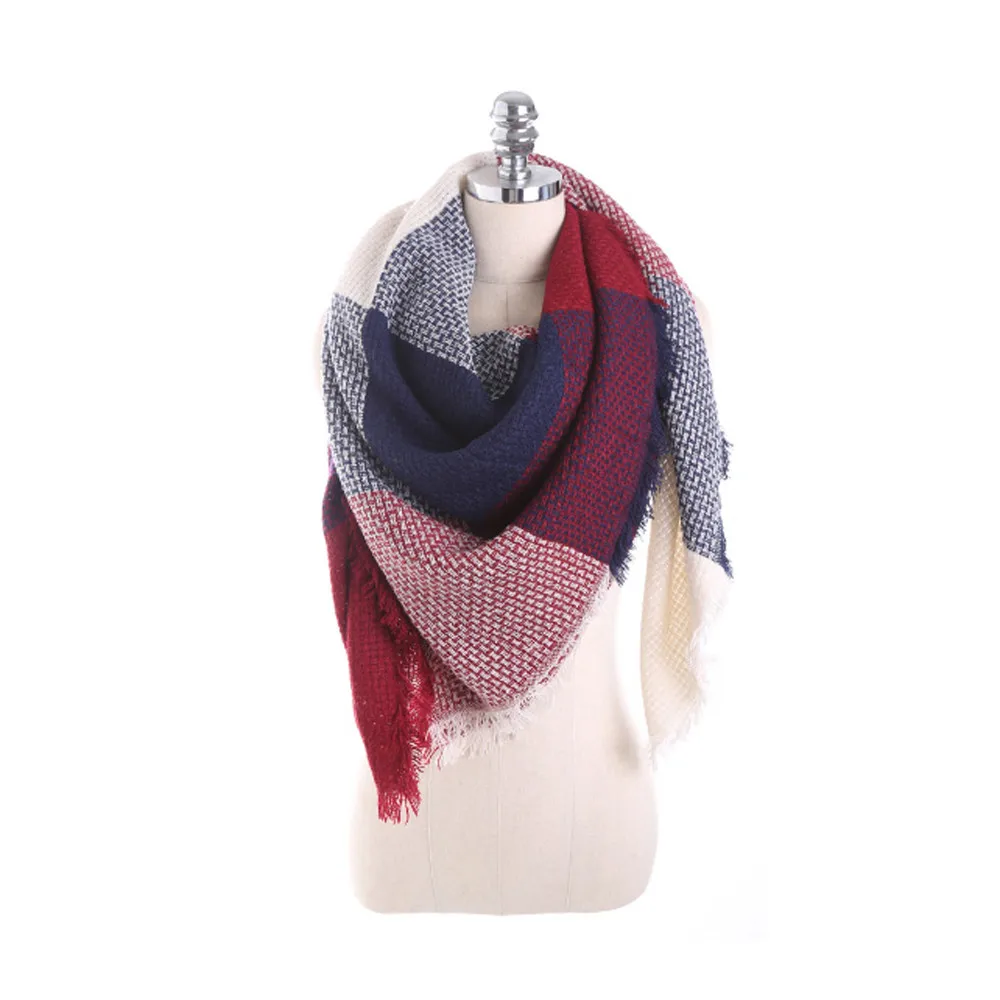 Зимний женский шарф люксовый бренд женский цветной стежок длинный шерстяной платок плед шейный шарф шаль Зимний кашемировый шарф