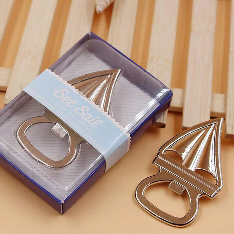 100pcs/lot Silver Sailing Boat Bottle Opener Beer Bar Tools Wedding