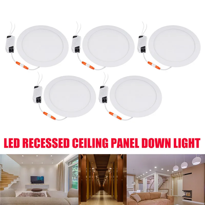 

5PCS Ultra thin LED Down light lamp 21W led lighting 2100LM Recessed grid downlight slim Round panel light Cool White