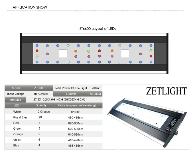 ZET светильник ZT6600 ZT-6600C wifi светодиодный светильник полный оптический спектр морской аквариумный светильник коралловый УФ Интеллектуальный кронштейн лампа с приложением