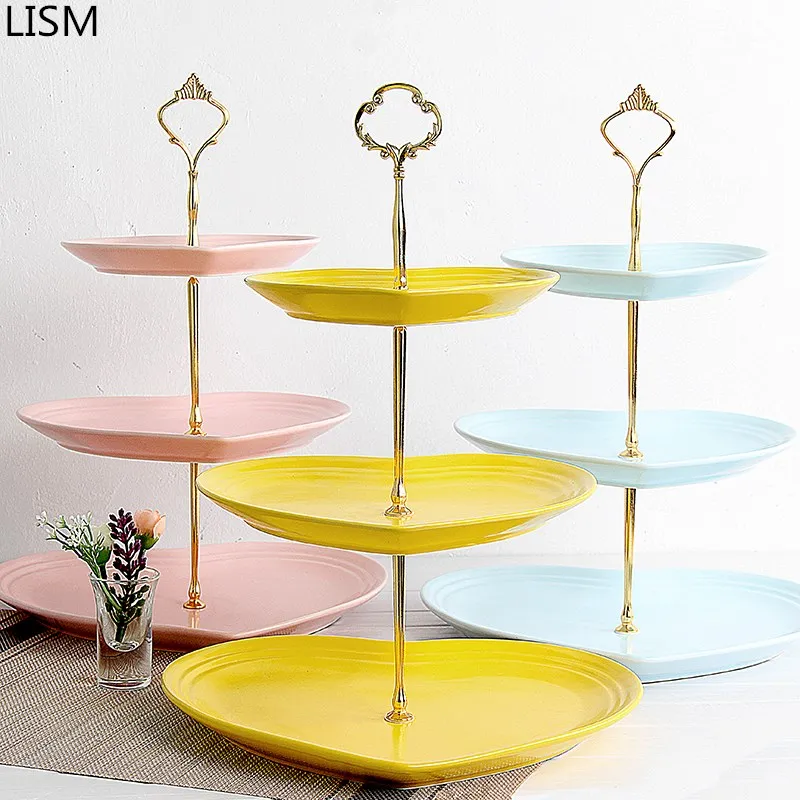 

European style household fashion three-layer ceramic tableware heart-shaped cake plate/dessert plate/snack fruit storage plate