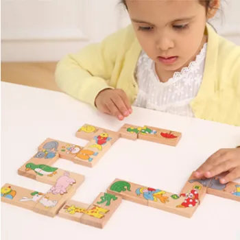 

15Pcs/set Baby Toys Child Animal Domino Building Blocks Wooden Toys Beech Wood Infant Domino Educational Toys Child Birthday Gif